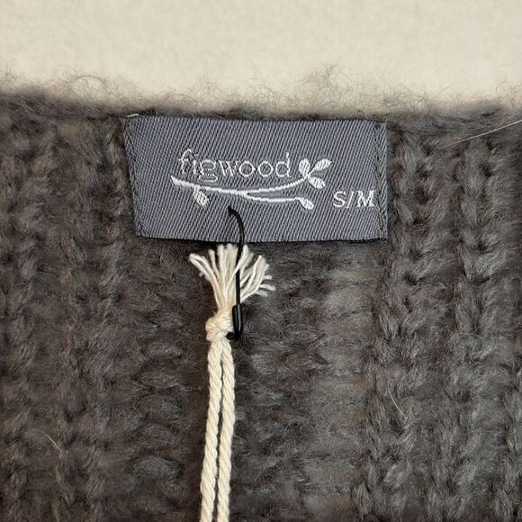 Figwood Women’s chunky knit cropped open knit bell sleeve boho sweater gray S\M - Picture 4 of 9